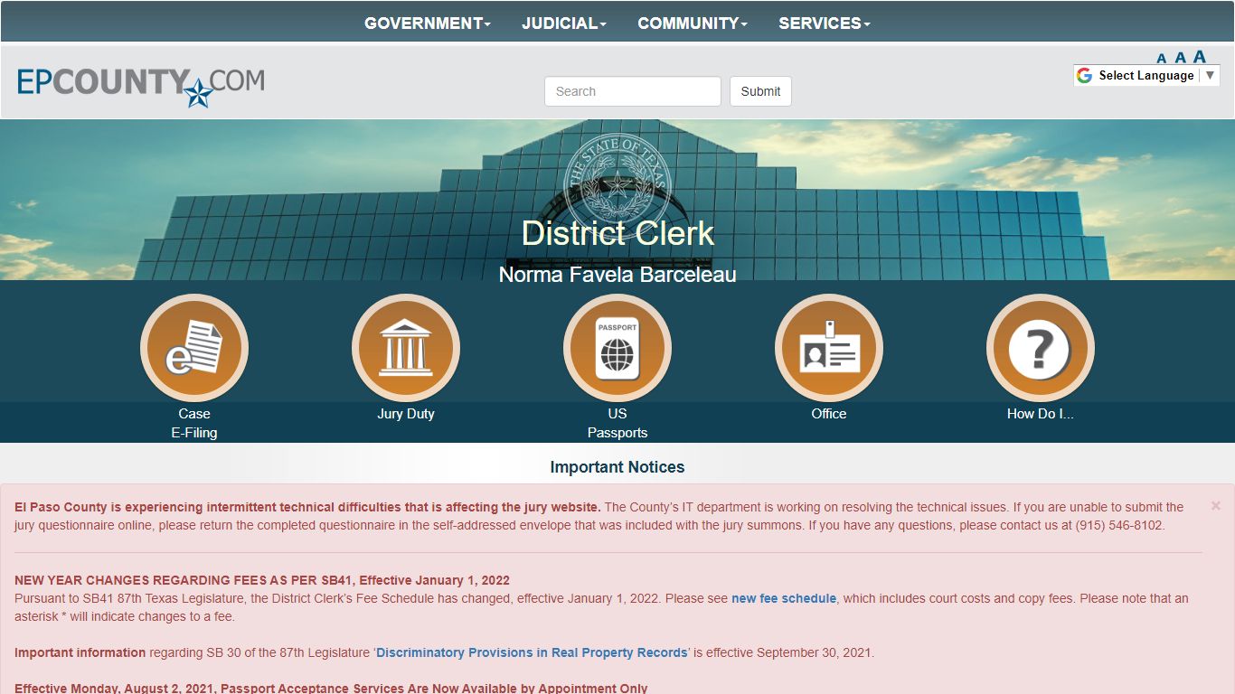 County of El Paso Texas - District Clerk